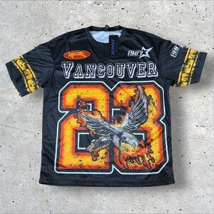 Romwe Vancouver Eagle 23 Graphic Jersey Shirt Men's Small Black Streetwear
